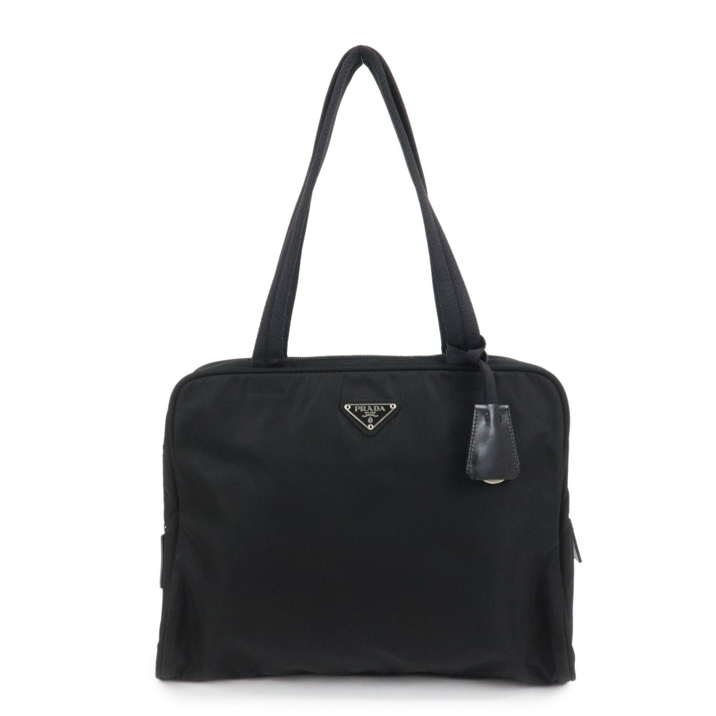 PRADA Triangle Logo Nylon Leather Shoulder Bag Hand Bag Black