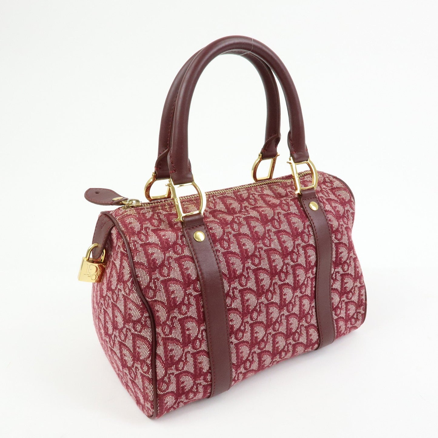 Christian Dior Trotter Jacquard Canvas Leather Boston Bag Hand Bag