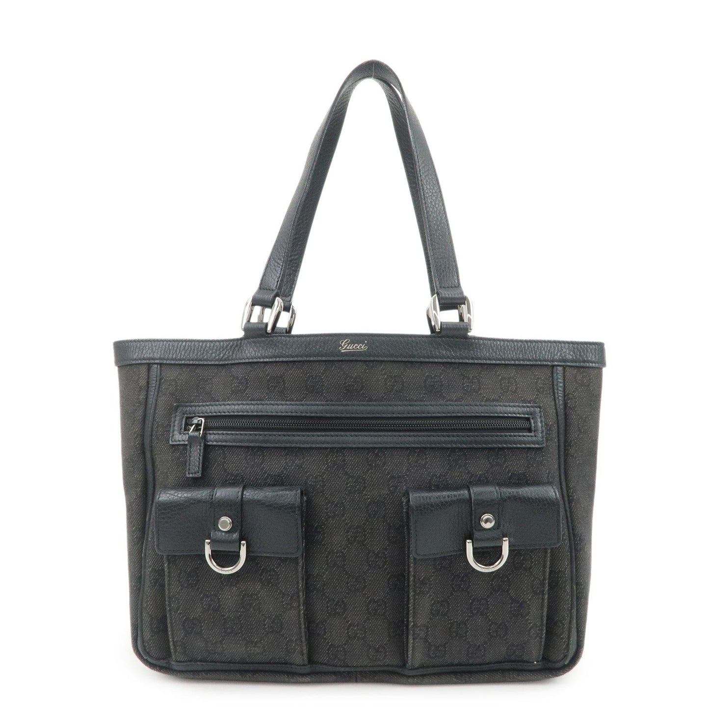GUCCI Abbey GG Canvas Leather Tote Bag Shoulder Bag Black 268639