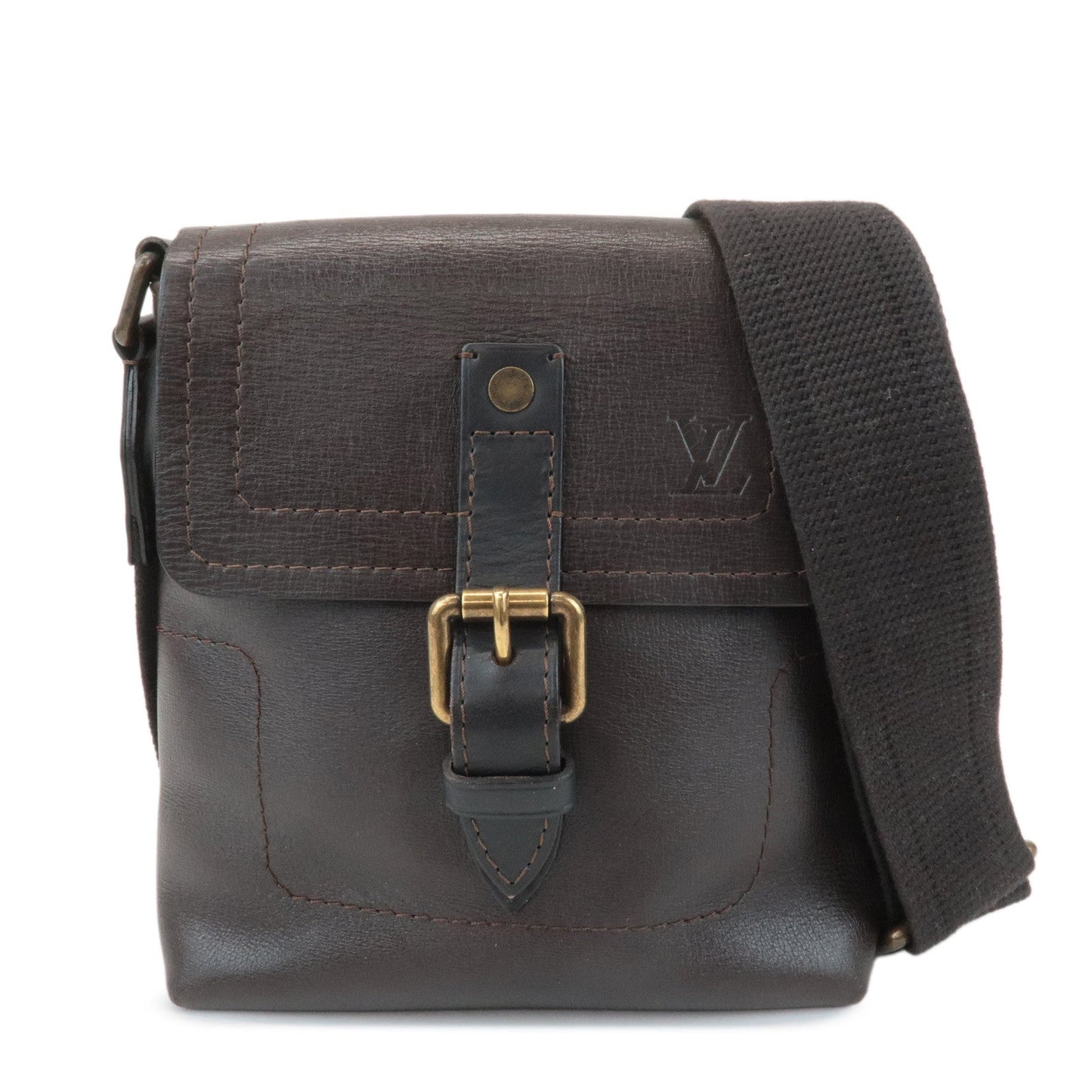 Louis Vuitton Utah Calf Leather Shoulder Bag Crossbody Bag Cafe M92995