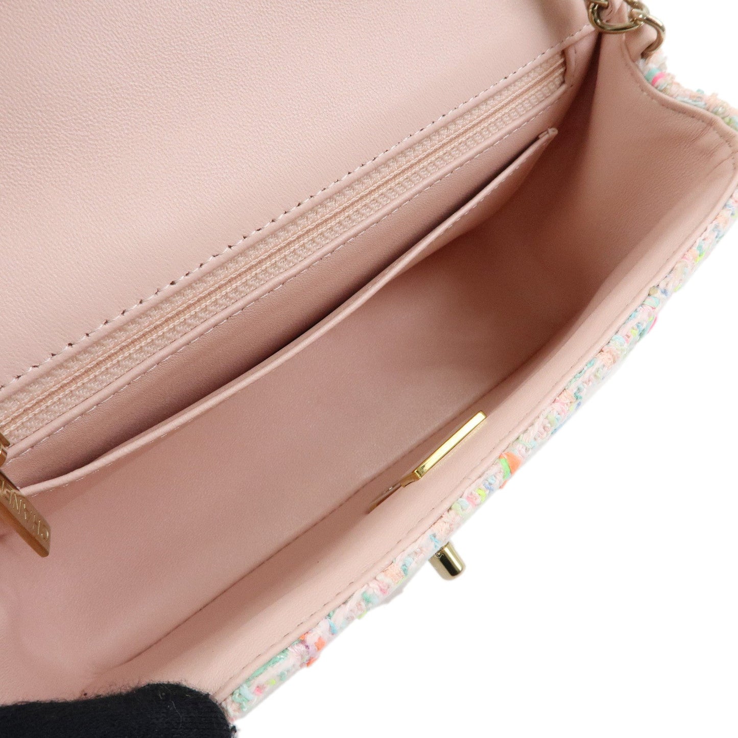CHANEL Mini Matelasse 20 Tweed Lamb Skin Chain Shoulder Bag A69900