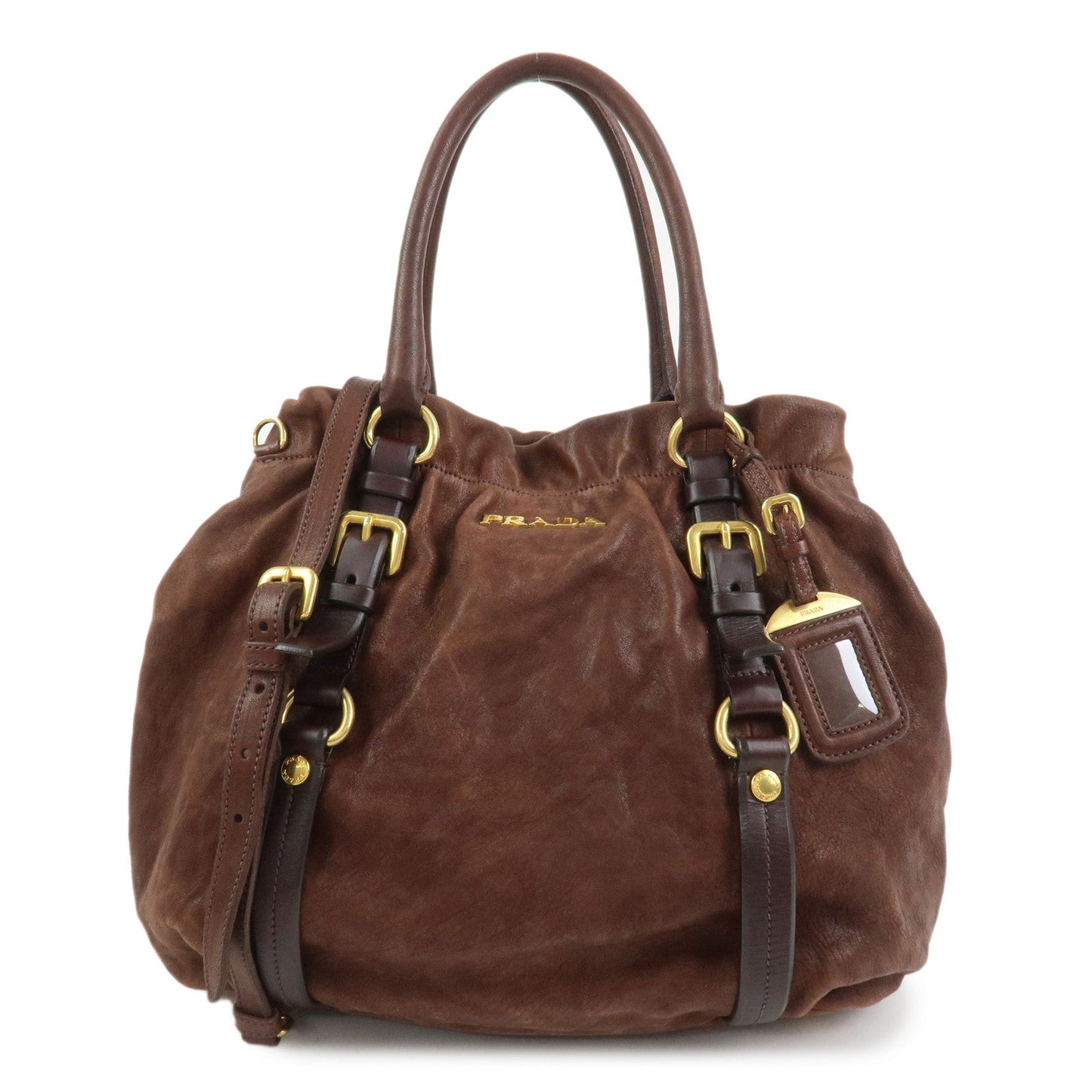 PRADA Logo Leather 2Way Bag Hand Bag Shoulder Bag Brown BN1773