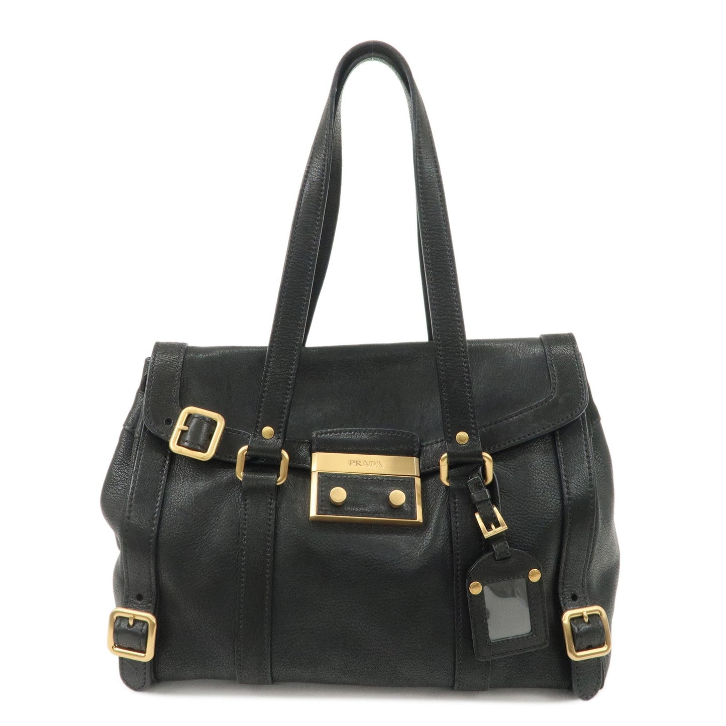 PRADA Leather Shoulder Bag Hand Bag Black BR3027