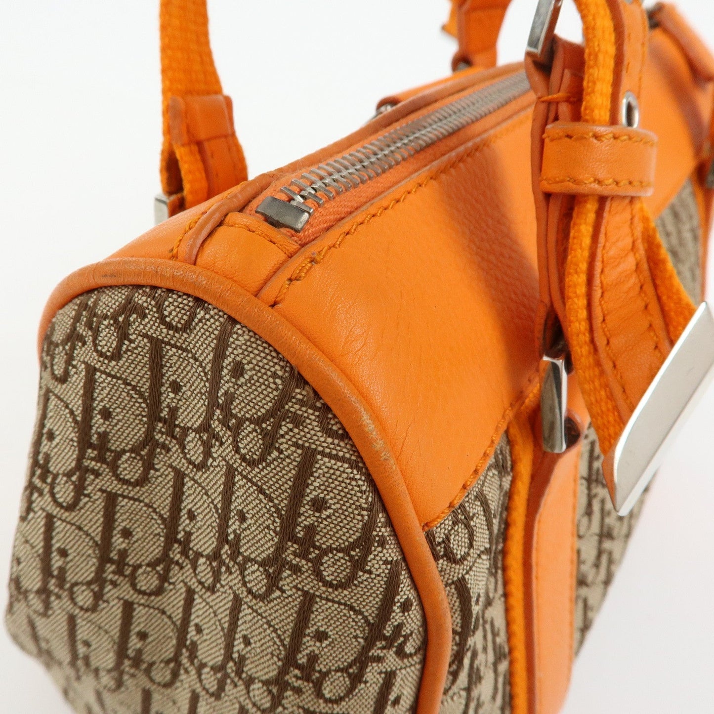 Christian Dior Trotter Canvas Leather Boston Hand Bag Beige Orange