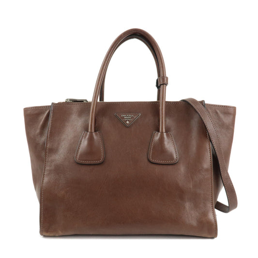 PRADA Triangle Logo Leather 2way Hand Bag Shoulder Bag Brown BN2619