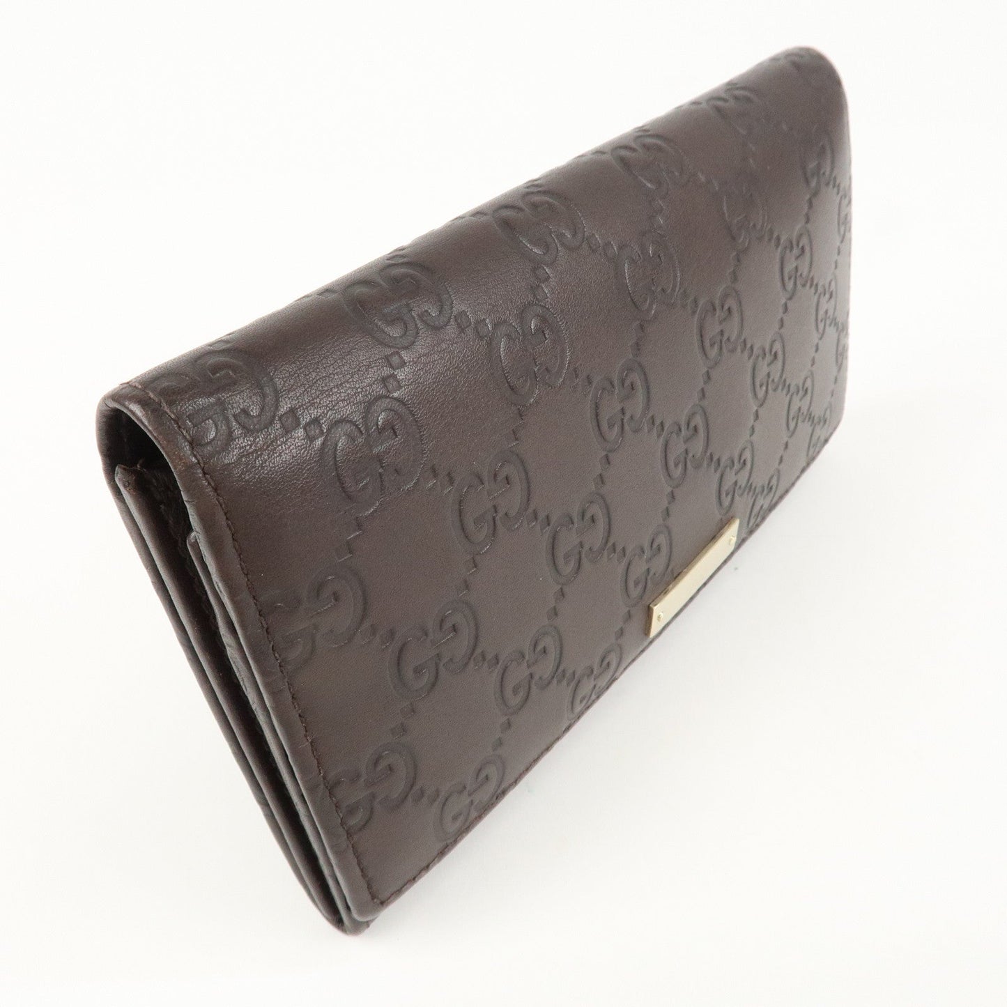 GUCCI Guccissima Leather Metal Bar Bi-fold Long Wallet Brown 244946