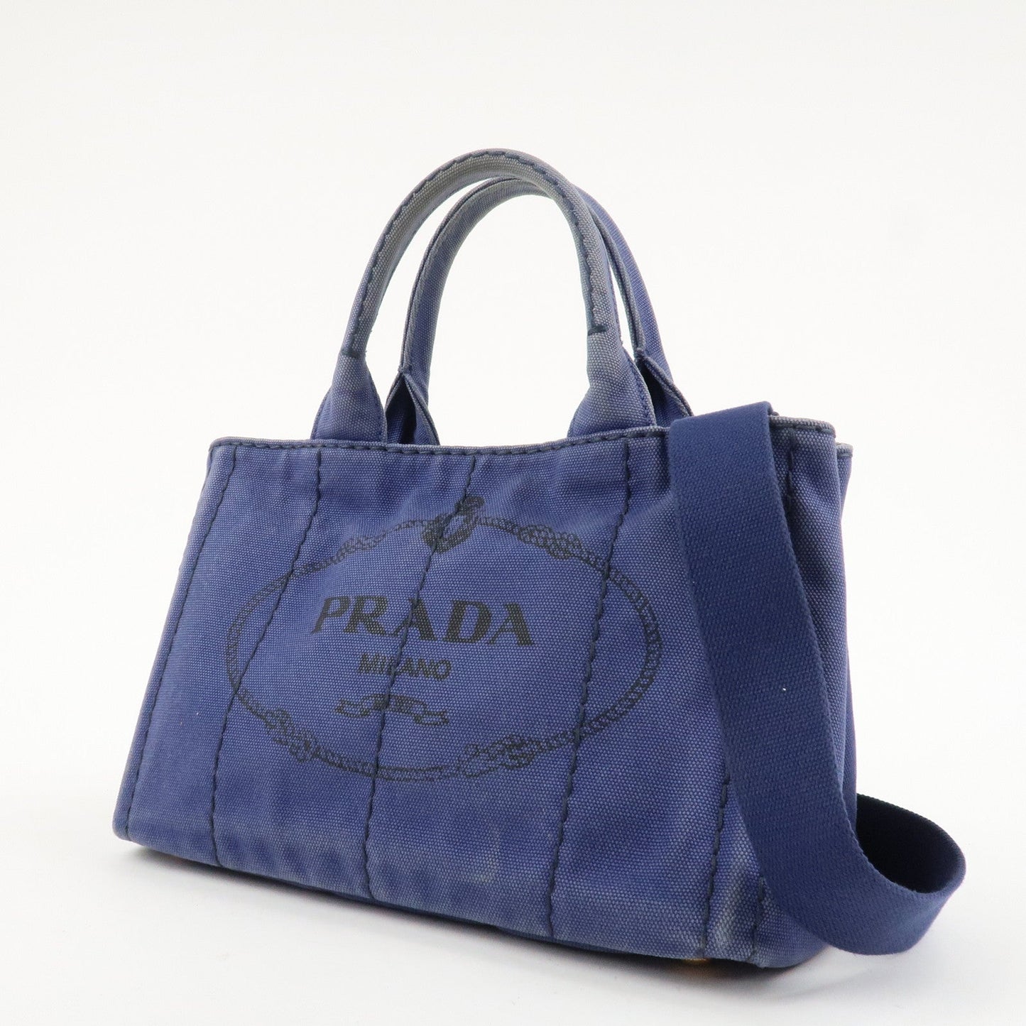 PRADA Logo Canapa Canvas 2Way Tote Bag Hand Bag Navy B2642B