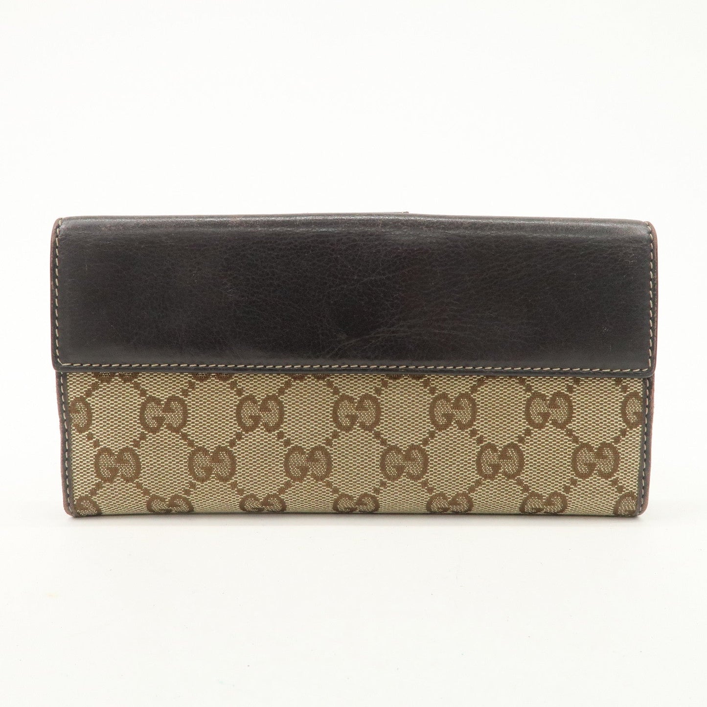 GUCCI Lovely Heart GG Canvas Leather Bi-fold Long Wallet Brown 203550