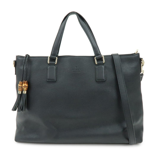 GUCCI Bamboo Leather 2Way Bag Tote Bag Shoulder Bag Black 365345