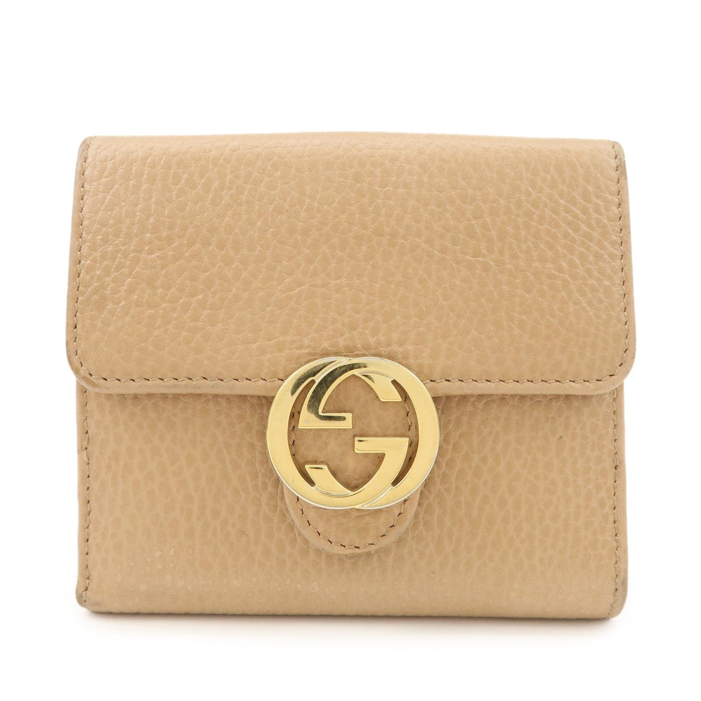 GUCCI Interlocking G Leather Bi-Hold Compact Wallet Brown 615525