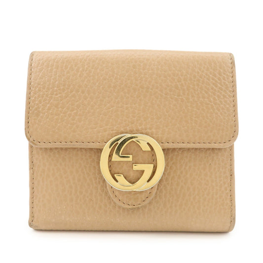 GUCCI Interlocking G Leather Bi-Hold Compact Wallet Brown 615525