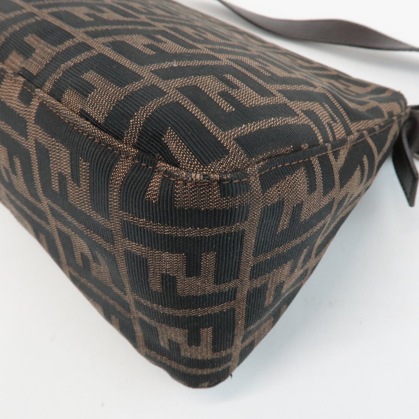 FENDI Mamma Baguette Canvas Leather Shoulder Bag Silver HDW 26325