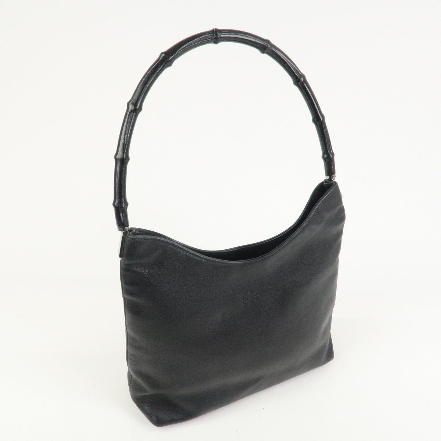 GUCCI Bamboo Leather Shoulder Bag Hand Bag Black 001?3244