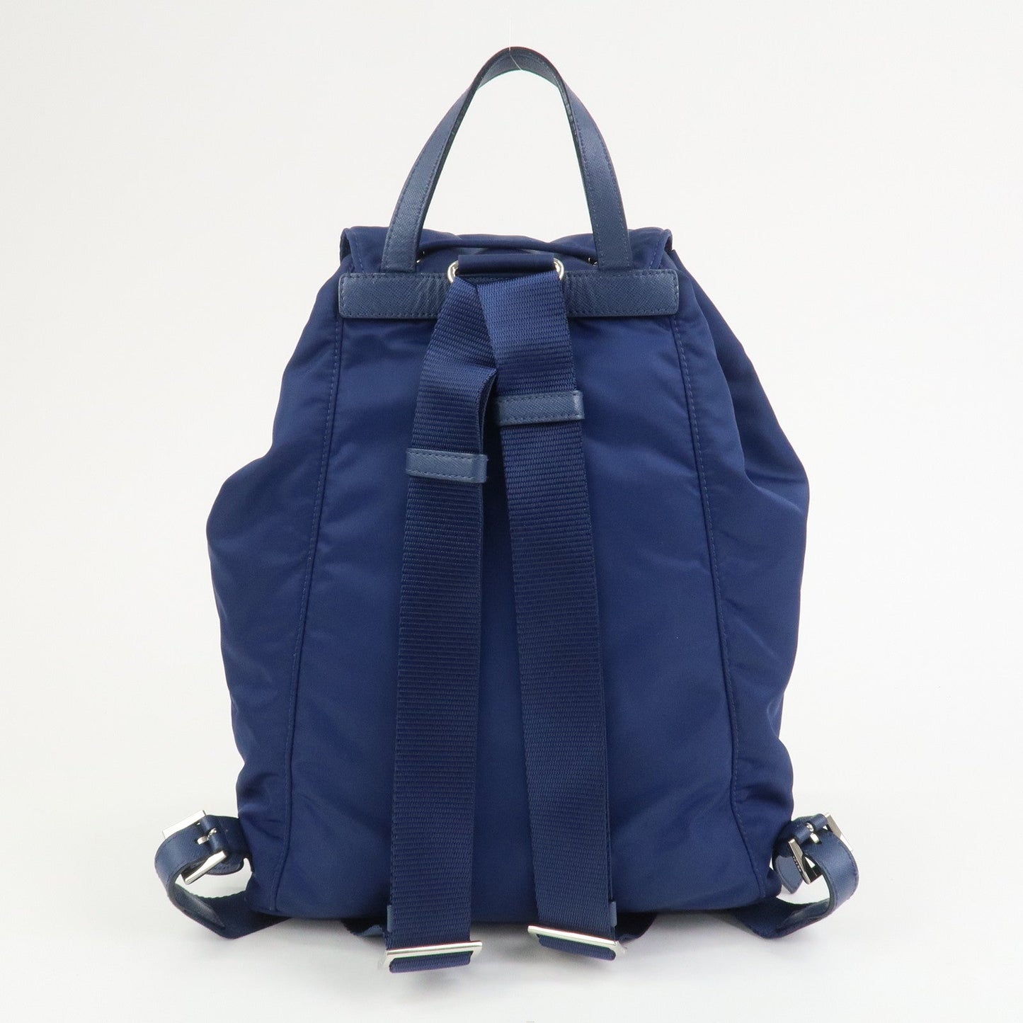 PRADA Triangle Logo Nylon Saffiano Leather Backpack Navy BZ0032