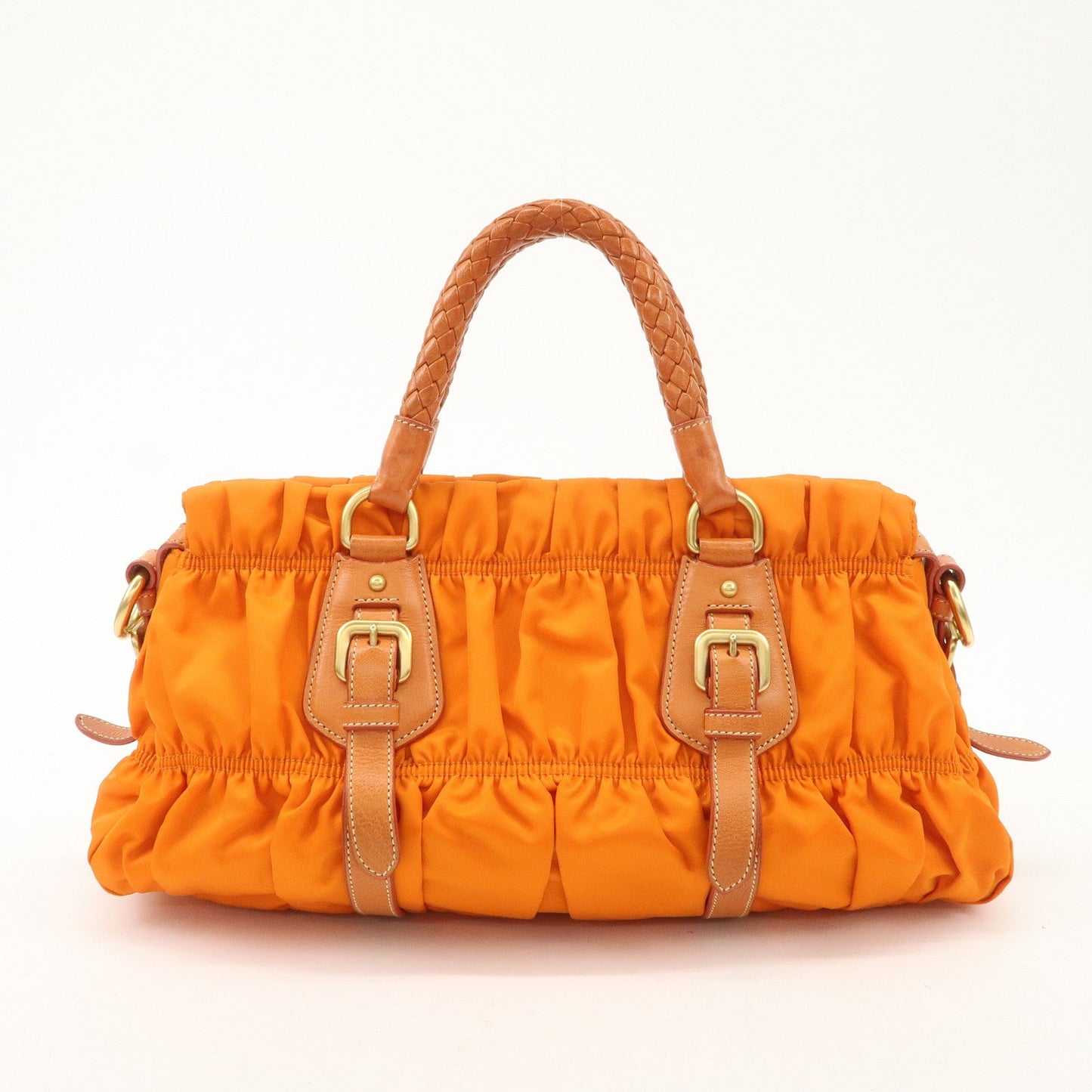 PRADA Triangle Logo Nylon Leather 2Way Bag Hand Bag Orange BN1407