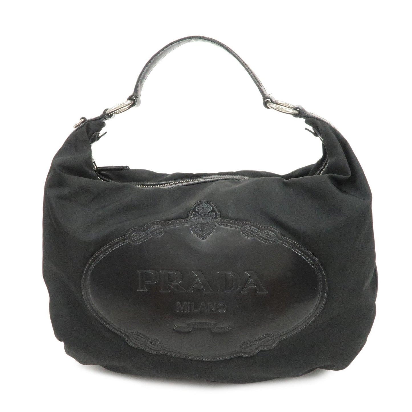 PRADA Logo Nylon Leather Shoulder Bag Hand Bag Black BR3287