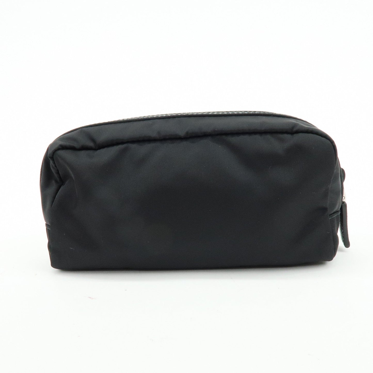 PRADA Triangle Logo Nylon Saffiano Leather Pouch Black