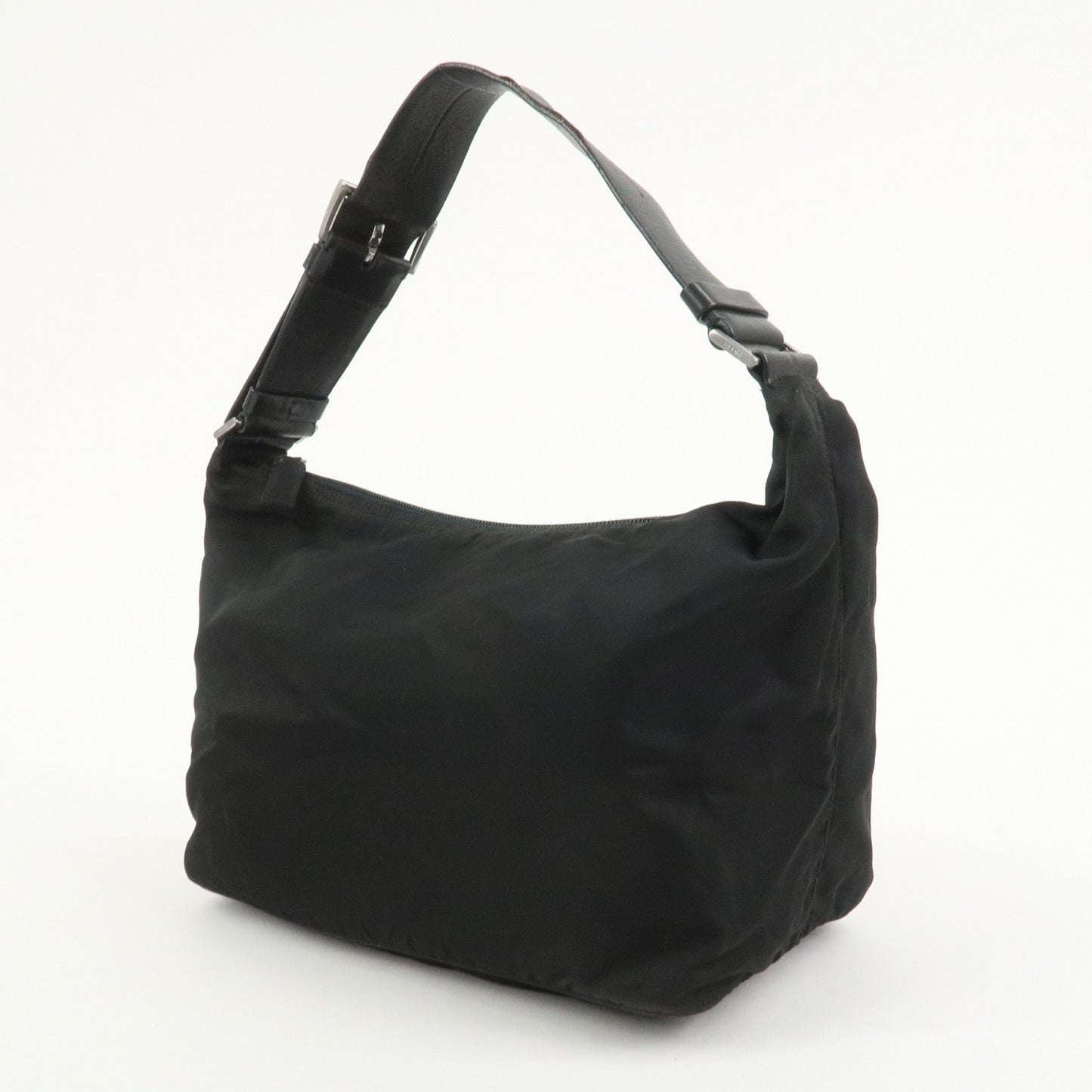 PRADA Triangle Logo Nylon Leather Shoulder Bag Hand Bag Black