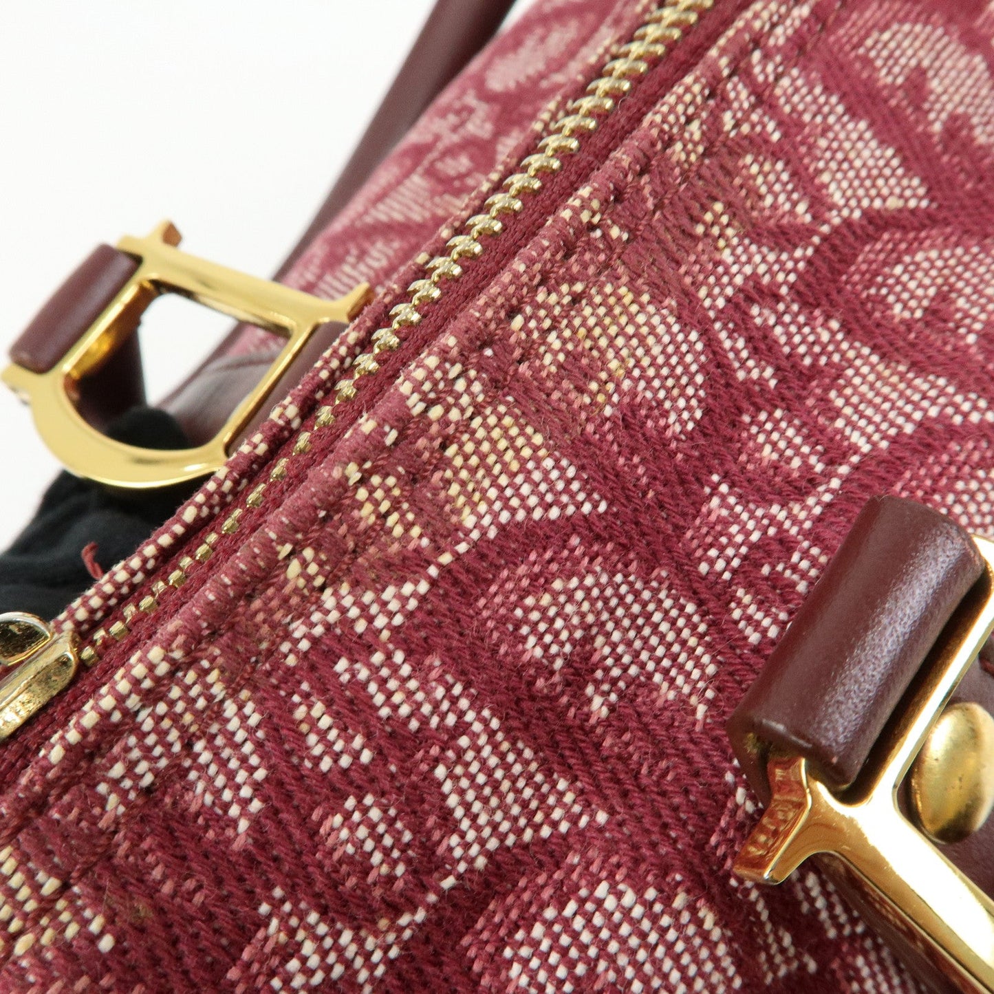 Christian Dior Trotter Jacquard Canvas Leather Boston Bag Hand Bag