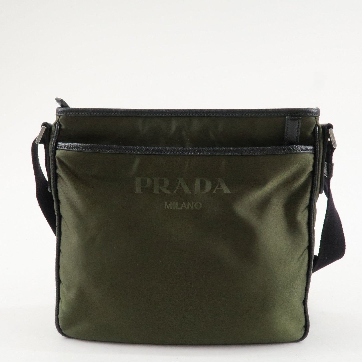 PRADA Triangle Logo TESSUTO+SAFFIAN Leather Nylon Shoulder Bag 2VH797