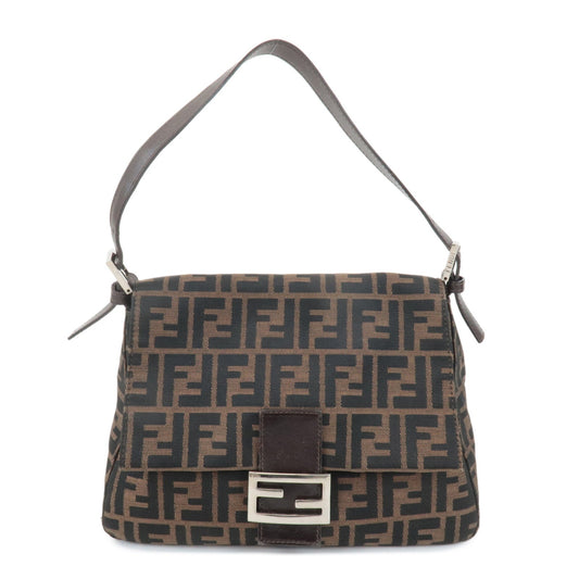FENDI Mamma Baguette Canvas Leather Shoulder Bag Silver HDW 26325