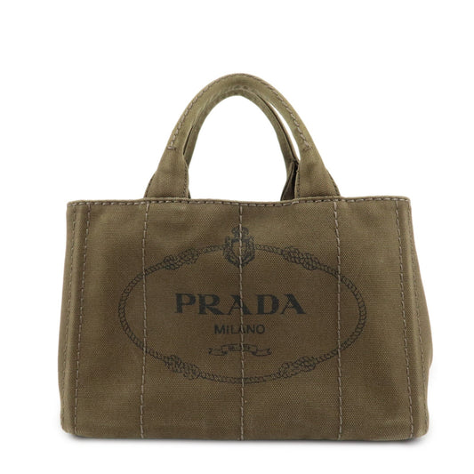 PRADA Logo Canapa Mini Canvas Tote Bag Hand Bag Khaki BN2439