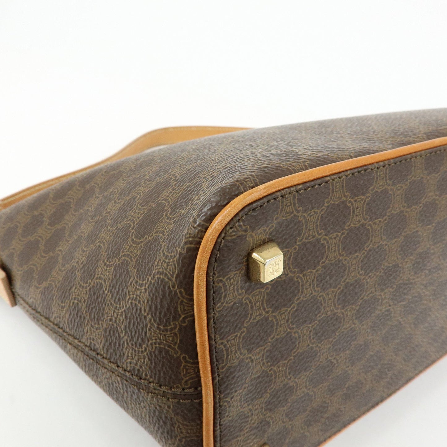 CELINE Macadam PVC Coated Canvas Leather Hand Bag Brown Beige