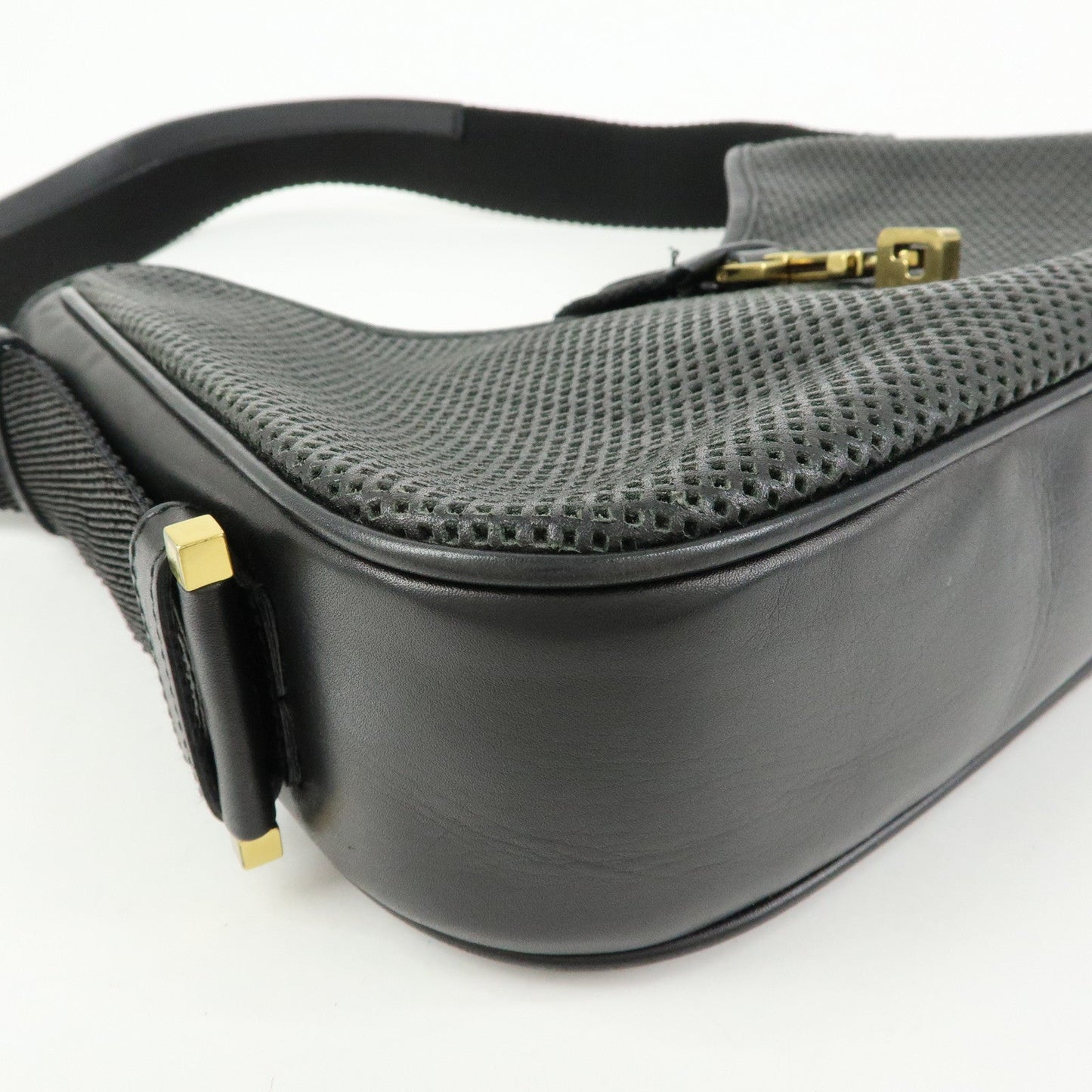 GUCCI Leather Canvas Shoulder Bag Hand Bag Black 02736