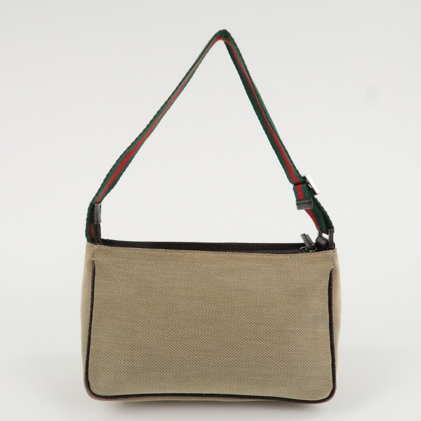 GUCCI Sherry Canvas Leather Pouch Hand Bag Beige Brown 106644