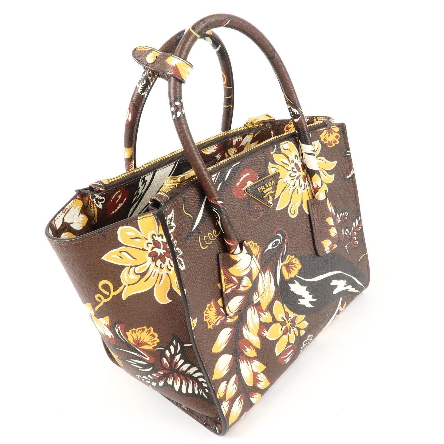 PRADA  Triangle Logo Saffiano Leather 2Way Bag Hand Bag Shoulder Bag Brown Yellow B2625P