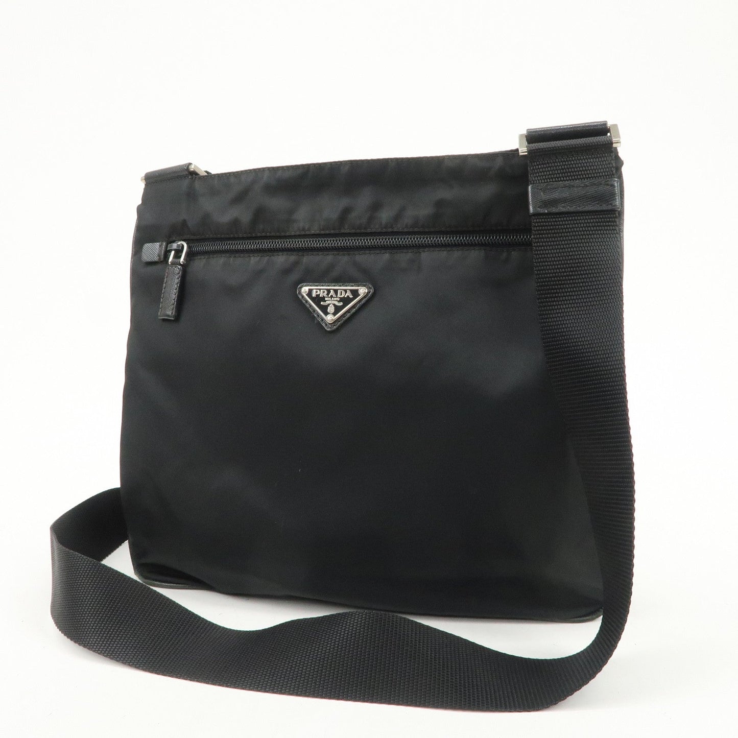 PRADA Triangle Logo Nylon Shoulder Bag Crossbody Bag Black