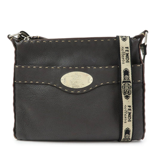FENDI Selleria Leather Shoulder Bag Crossbody Bag Brown 8BT092