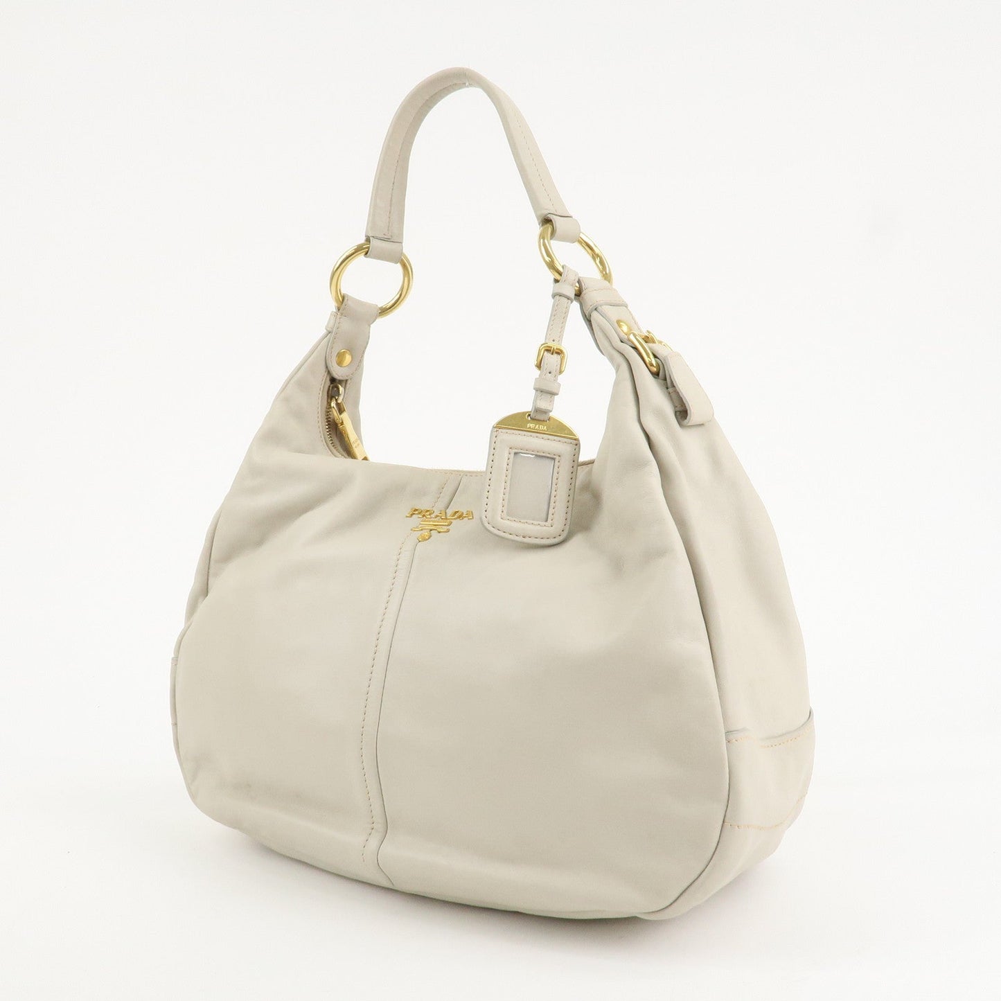 PRADA Logo Leather Shoulder Bag Hand Bag Ivory Gold Hardware