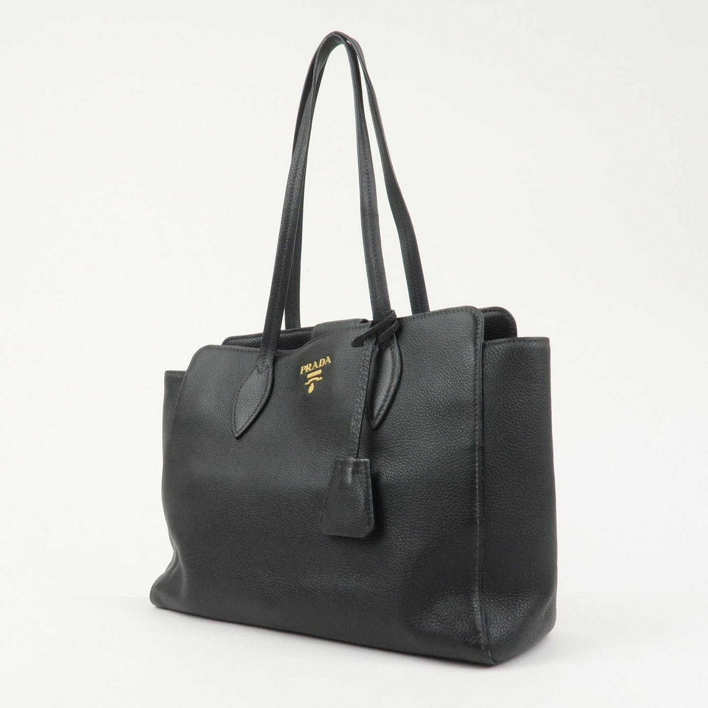 PRADA Logo Leather Shoulder Bag Tote Bag Black 1BG111