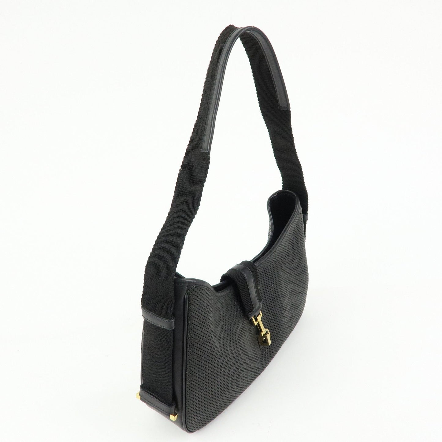 GUCCI Leather Canvas Shoulder Bag Hand Bag Black 02736
