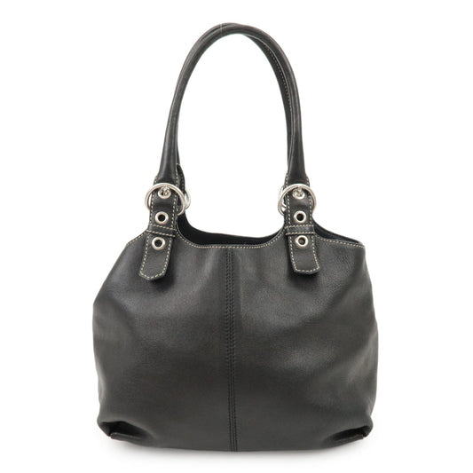 PRADA Triangle Logo Leather Tote Bag Hand Bag Black