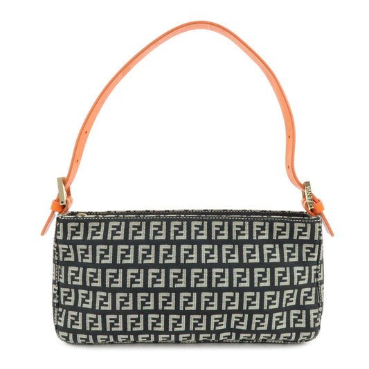 FENDI Zucchino Canvas Leather Shoulder Bag Black Orange 8BR042