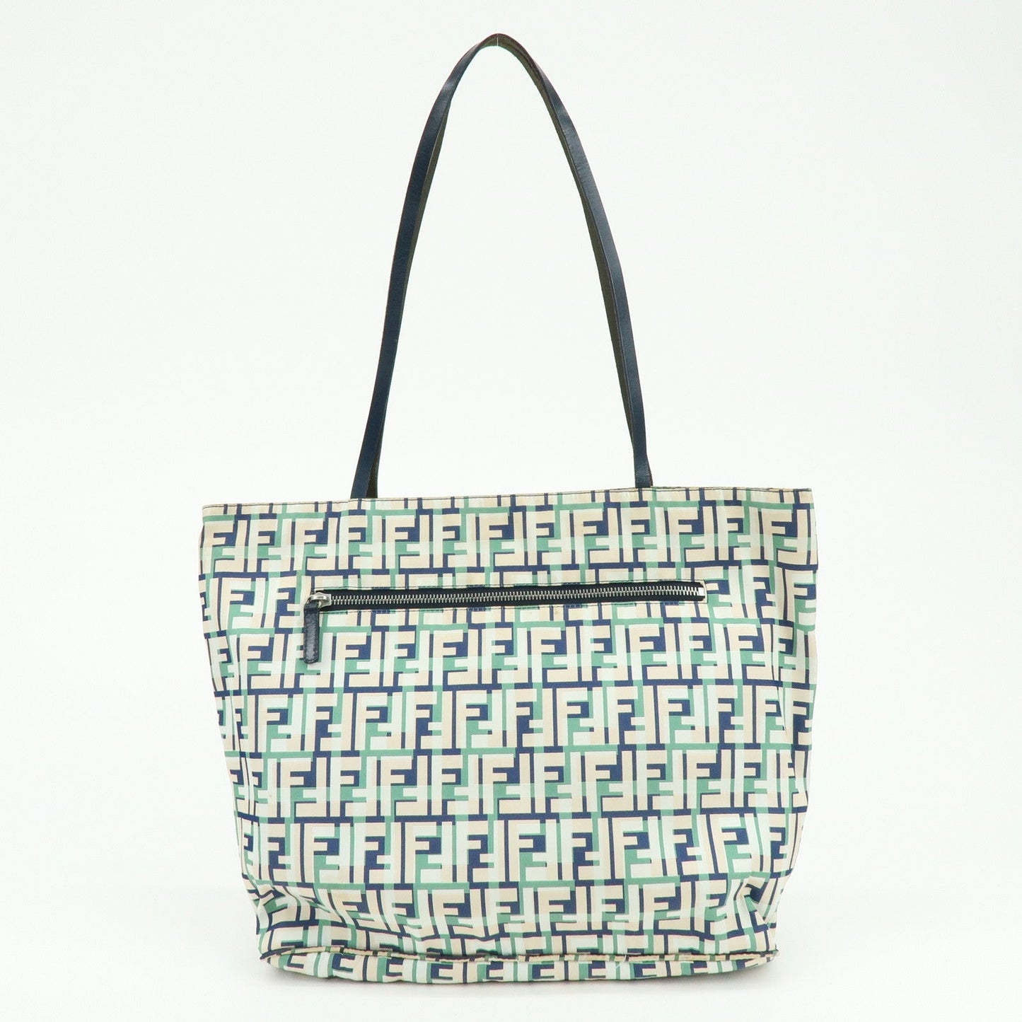 FENDI Zucca Nylon Leather Tote Bag Shoulder Bag Navy Green