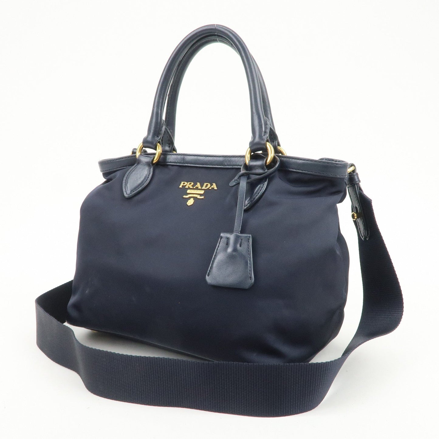 PRADA Logo Nylon 2Way Bag Hand Bag Shoulder Bag Navy 1BA172
