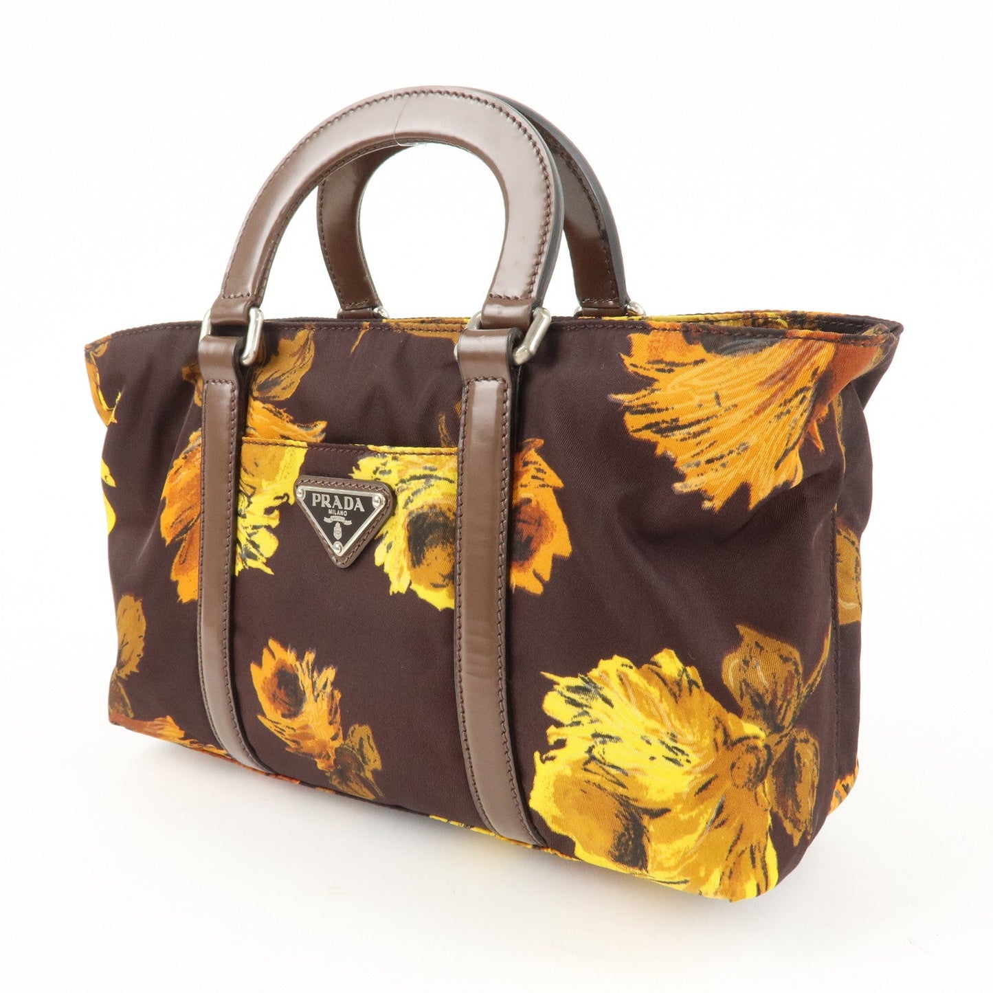 PRADA Triangle Logo 2Way Hand Bag Shoulder Bag Brown Yellow BN1052