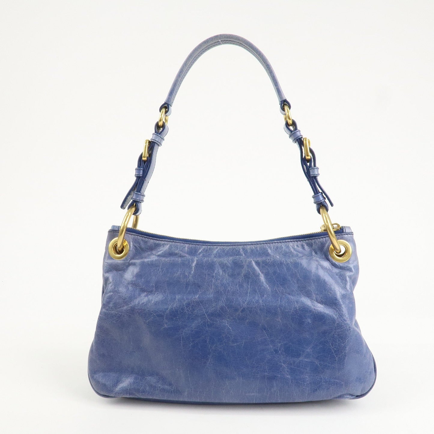 PRADA Leather Shoulder Bag Hand Bag Blue BR4984