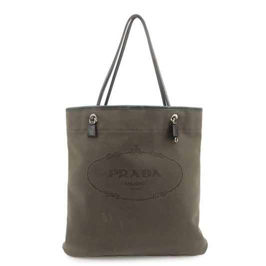 PRADA Logo Jacquard Leather Tote Bag Shoulder Bag Dark Brown