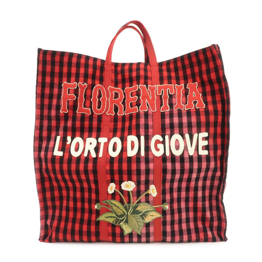 GUCCI Canvas Tote Bag Hand Bag Flower Plaid Red 484690