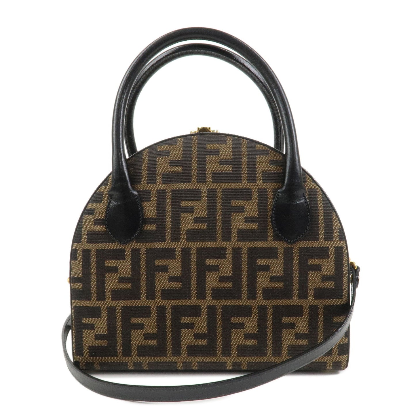 FENDI Zucca Canvas Leather 2Way Hand Bag Shoulder Bag Brown Black