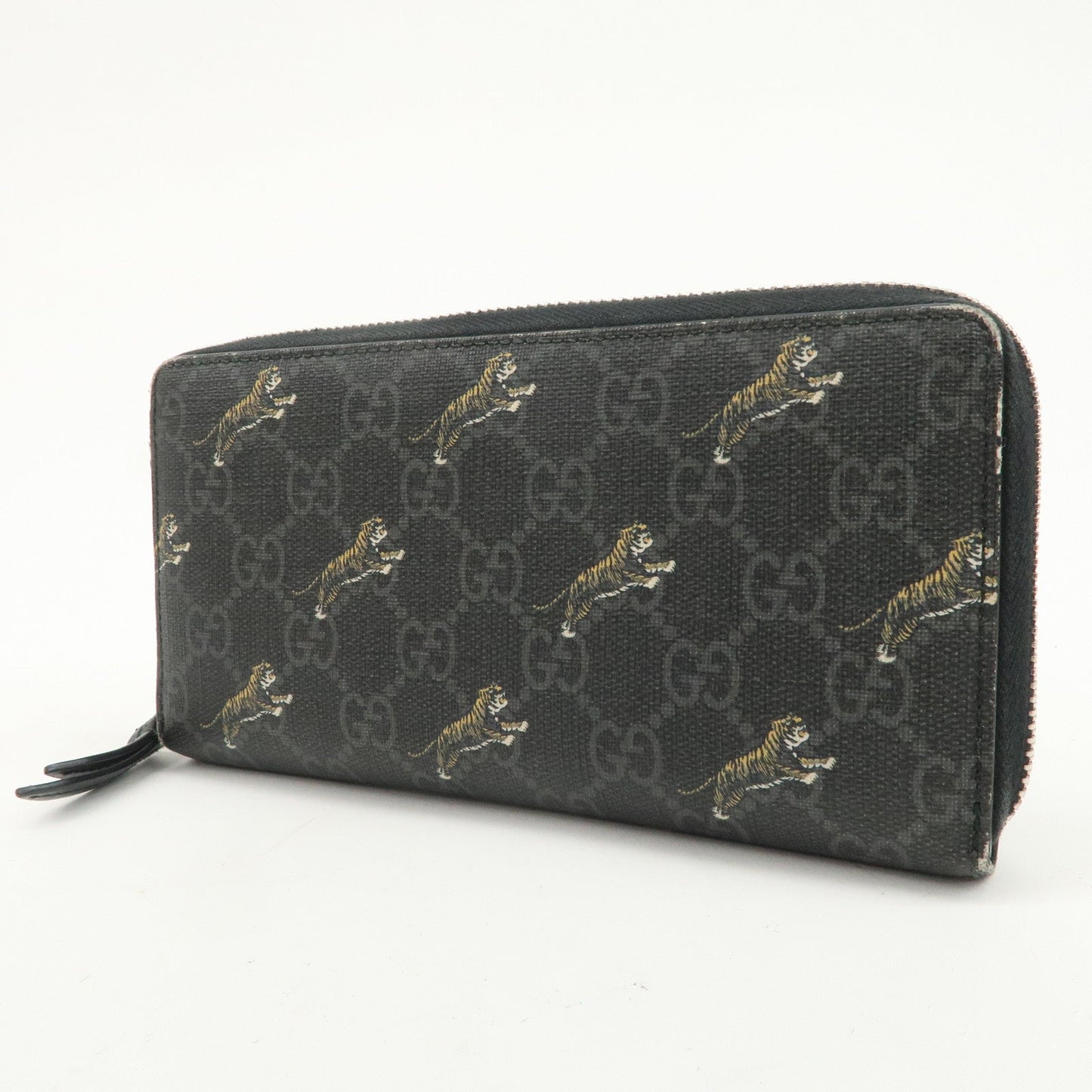 GUCCI Tiger Motif GG Supreme PVC Leather Round Zippy Wallet 575135