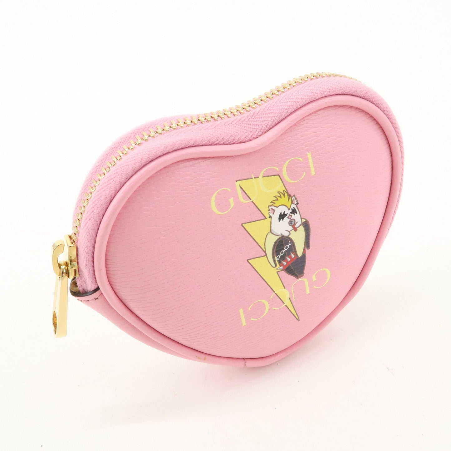 GUCCI Bananya Collaboration Leather Heart Coin Case Pink 701062