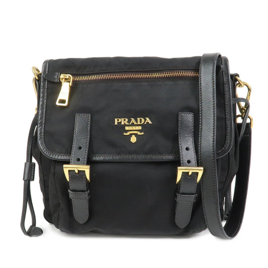 PRADA Logo Nylon Saffiano Leather Shoulder Bag Crossbody Bag Black