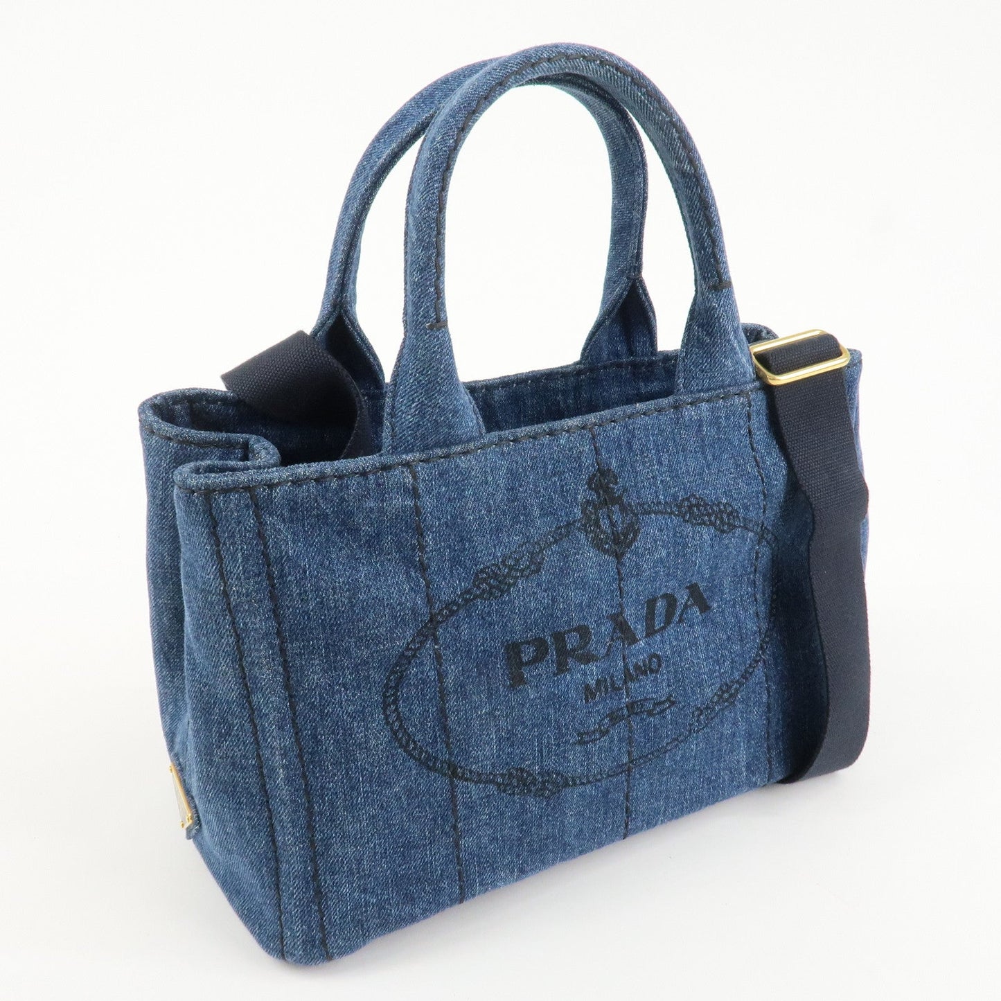 PRADA Canapa Denim 2Way Bag Hand Bag Shoulder Bag Navy B2642B