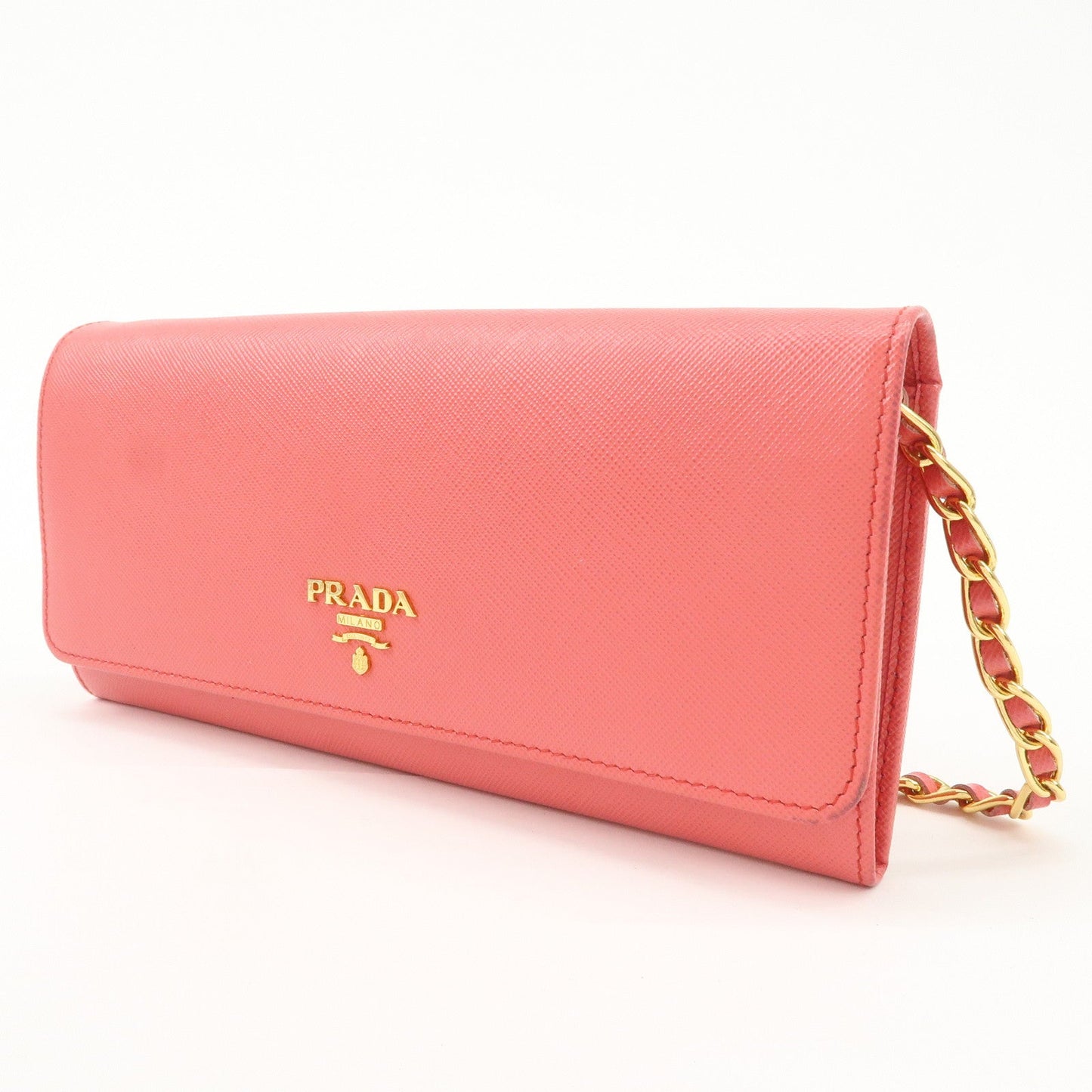 PRADA Saffiano Metal Chain Strap Wallet Shoulder Bag Pink Gold 1M1290