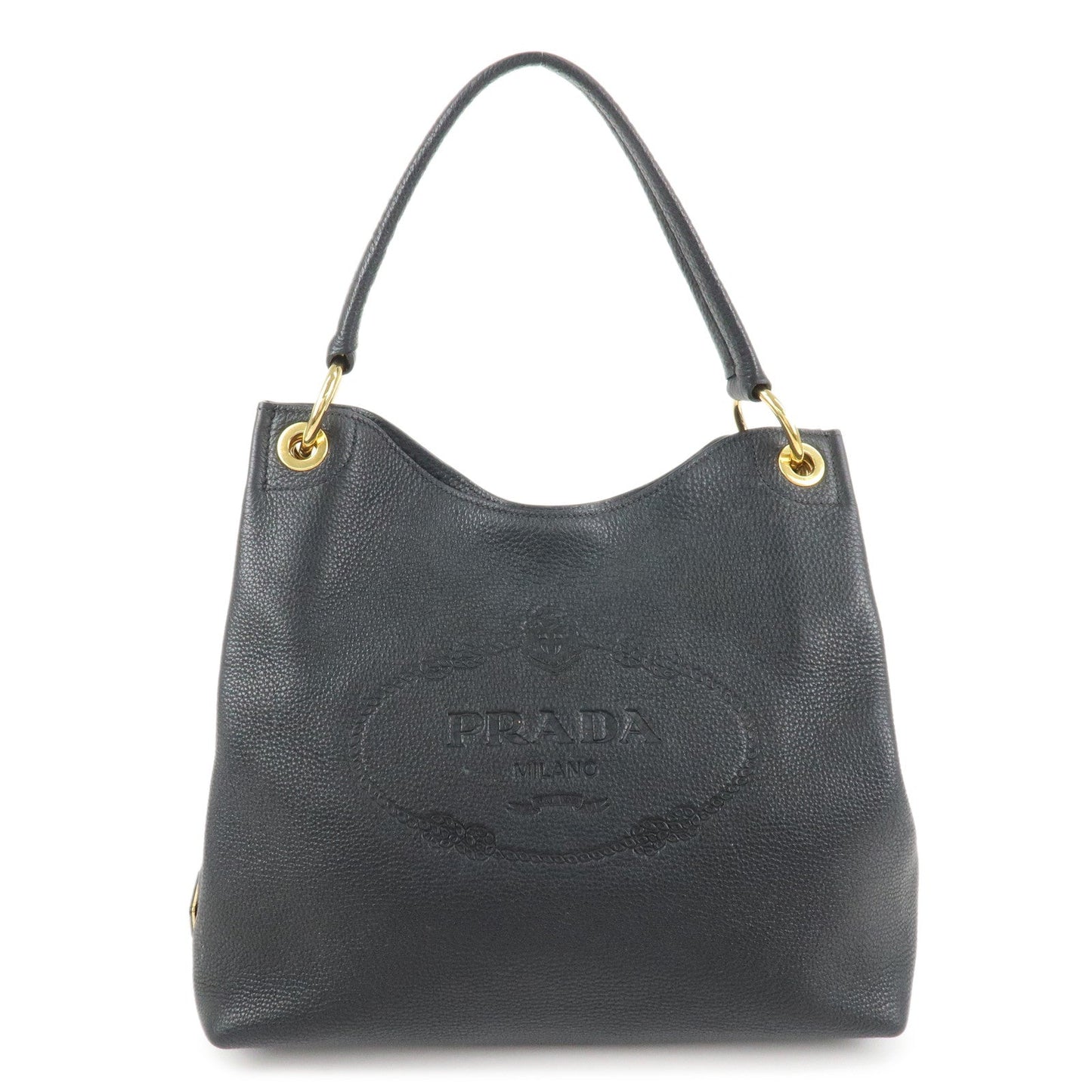 PRADA VITTELLO PHOENIX Triangle Logo Leather Shoulder Bag Black 1BC051